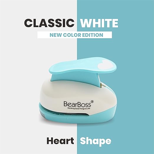 BearBoss Heart Paper Punch, Handmade Scrapbook Paper Puncher, Different Size of Scrapbooking Punches Crafting Designs for Office Supplies, Card Making, DIY Albums Photos, Classic White