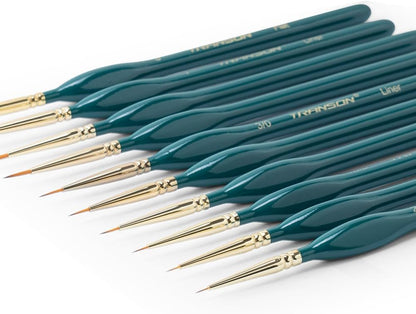Transon 10pcs Fine Detail Miniature Art Painting Brush Set for Acrylic Watercolor Craft Rock Face Painting Green