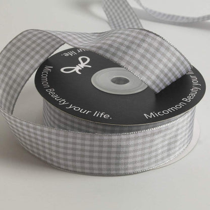 Gingham Ribbon - 25 Yards Each Roll, 100% Polyester (1", Gray Gingham) - Crafty Corner