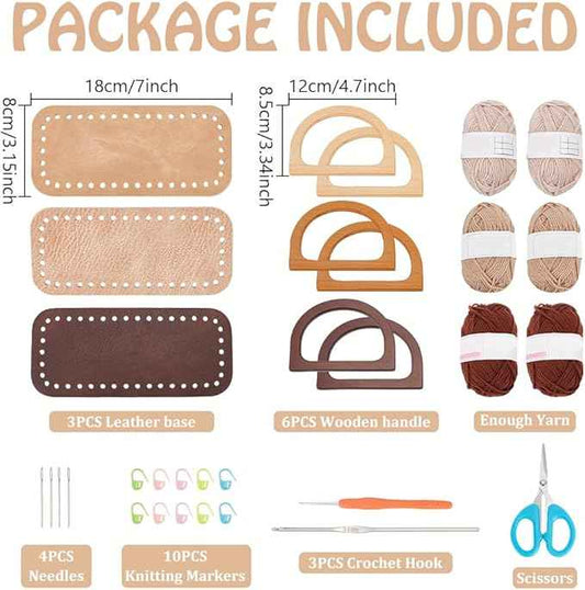 FREEBLOSS 3 Set Crochet Bag Kit for Beginners 3 Colors Tote Bag Set with Step-by-Step Video Tutorials Knitting Kit Crochet Beginners Set for Adults