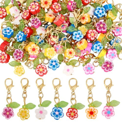 80Pcs Flower Stitch Markers Charms Handmade Polymer Clay Pendant Decorations Alloy Lobster Claw Clasps Charms Knitting Crochet Notions Clip On for Weaving Sewing Bag Ornaments (80 Count)