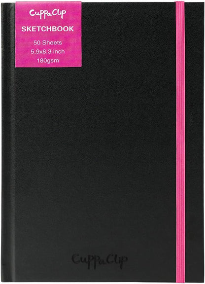CuppaClip Sketch Book Hardcover Drawing Pad 300GSM Acid-Free Paper Spiral Bound Sketchbook 50 Sheets/100 Pages Art Supplies (Hardcover, 5.9x8.3in)