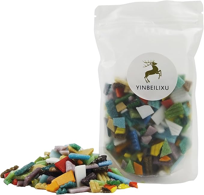 Mosaic Tiles, Glass Mosaic Pieces, 2x2cm Wavy Square Tiles, Mosaic Kits, Glass Mosaic Tiles for Crafts DIY Art, Frames, Vases Filler, Home Decor, 410g/14.5oz (Crushed Mixed Color)