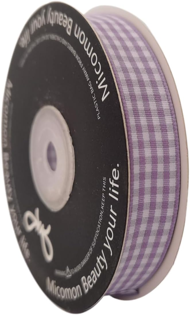 Purple Gingham Plaid Checked Ribbon 25 Yards Each Roll 100% Polyester (5/8",Purple) - Crafty Corner