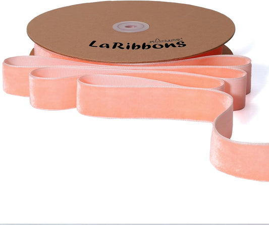 LaRibbons Thin Velvet Ribbon 1 Inch x 25 Yards, Peach Pink Velvet Ribbon for Christmas Tree, Gift Wrapping, Wreath Bow, Outdoor Decoration - Crafty Corner