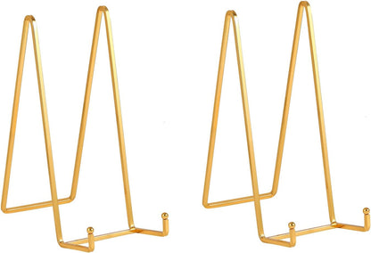 Large Plate Holder Display Stand - 12 inch Super Tall Big Plate Stands for Heavy Duty Display - Metal Picture Frame Stand - Tabletop Easel Stand for Decorative Platter | Plaque | Book - 2 Pack - Gold