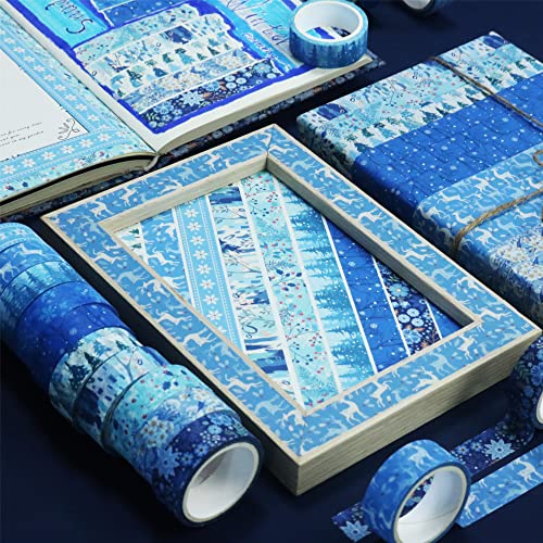 10 Rolls Four Seasons Washi Tape Set Blue Snowflake Masking Decorative Tapes (10 Count)