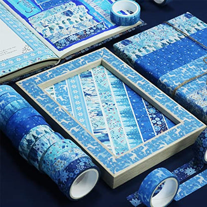 10 Rolls Four Seasons Washi Tape Set Blue Snowflake Masking Decorative Tapes (10 Count)
