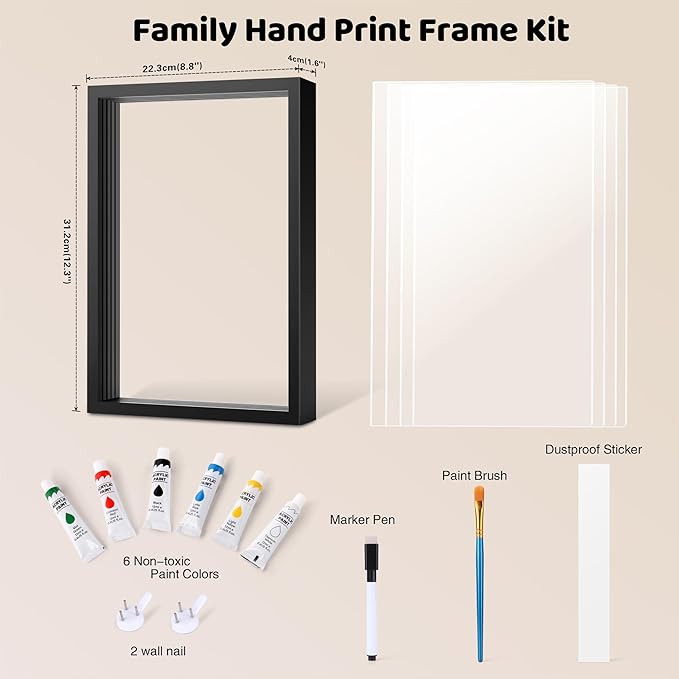 Family Handprint Kit, DIY Craft Keepsake Wooden Frame, Personalized Hand Print Ornament, Family Gifts for New Parents, Grandma and Grandpa, Mother's Day Father's Day, 6 Safe & Non-Toxic Paint