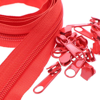 5 Red Nylon Zippers by the Yards Bulk 10 Yards Coil Zipper Tape with 25pcs Zipper Sliders for DIY Tailor Sewing Craft