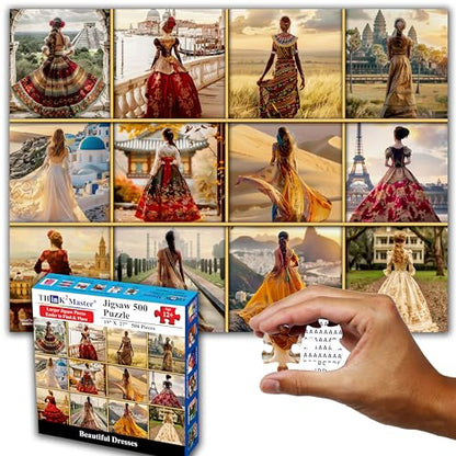 Beautiful Dresses from Around The World 500 Pieces Very Large Pieces Jigsaw Puzzle for 13+ Adults & Seniors. Elegant Dresses Vibrant Colors