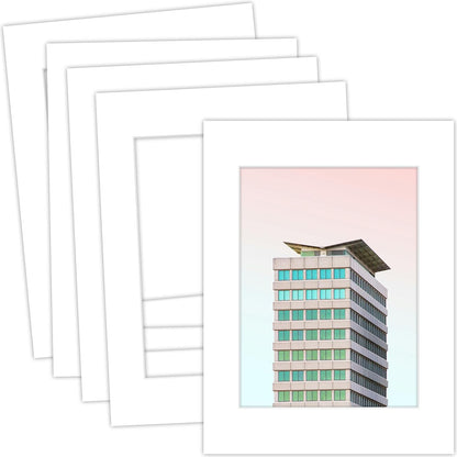 MBC Mat Board Center, 5 Pack 12x16 for 9x12 White Picture Mats Frame Mattes, Bevel Cut, Acid Free, 4-ply Thickness
