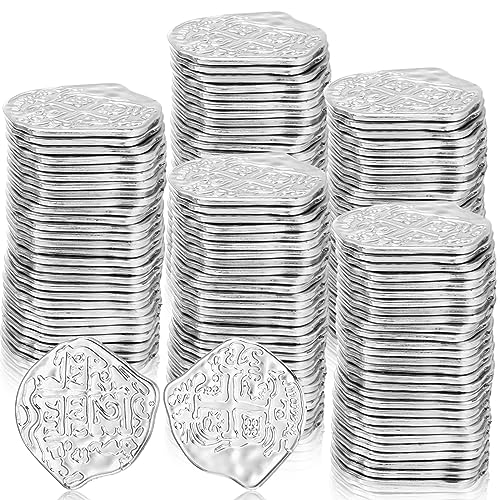 100 Pcs Silver Plastic Pirate Coins for Treasure Chest Party Favors (100 Count)