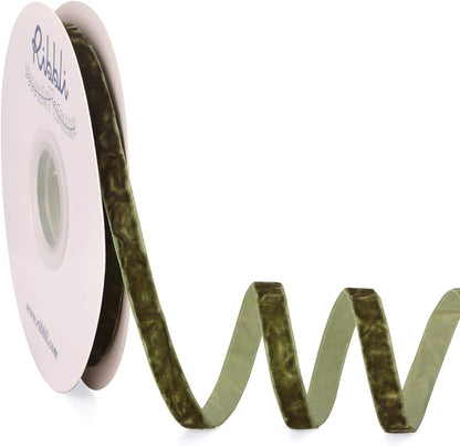 Ribbli Moss Green Velvet Ribbon 3/8 Inches Luxury Crinkled Green Christmas Ribbon for Gift Wrapping Crafts Home Decor-Continuous 10 Yard - Crafty Corner