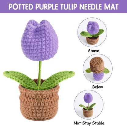 Tulip Pin Cushion, Handmade Knitted Pincushions, Cute Pin Cushions Needle Holders for Sewing Quilting Accessory, DIY Crafts or Patchwork Decor.Flowerpot Design Purple Tulip