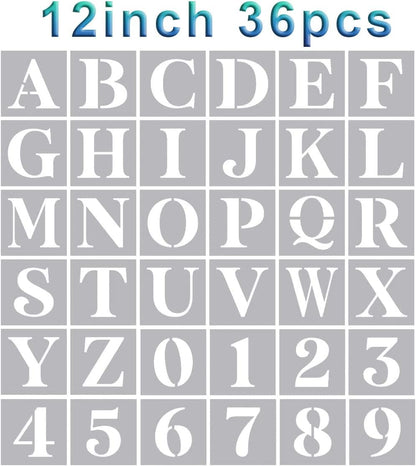 Letter Stencils 12 Inch,Alphabet Stencils for Painting on Wood Numbers Letters Stencil for Wall Drawing Templates for Arts Crafts Home Decor