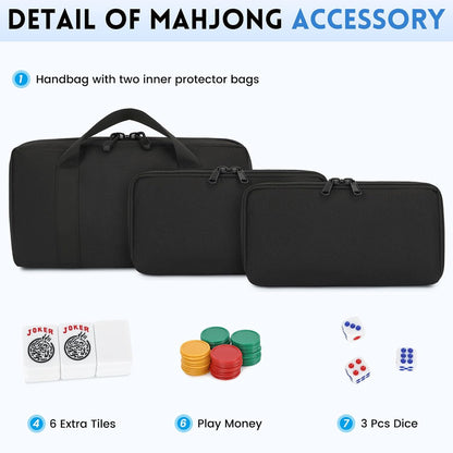 American Mahjong Tile Set,166 Tiles White Blue Melamine Tiles,Mahjong Game Set with Portable Travel case