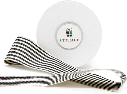 CT CRAFT LLC Ivory Cotton Black Stripes Ribbon 1.5" x 10 Yards for Home Décor Gift Present Wrapping DIY Crafts Birthday Wedding Bouquet Christmas - Crafty Corner