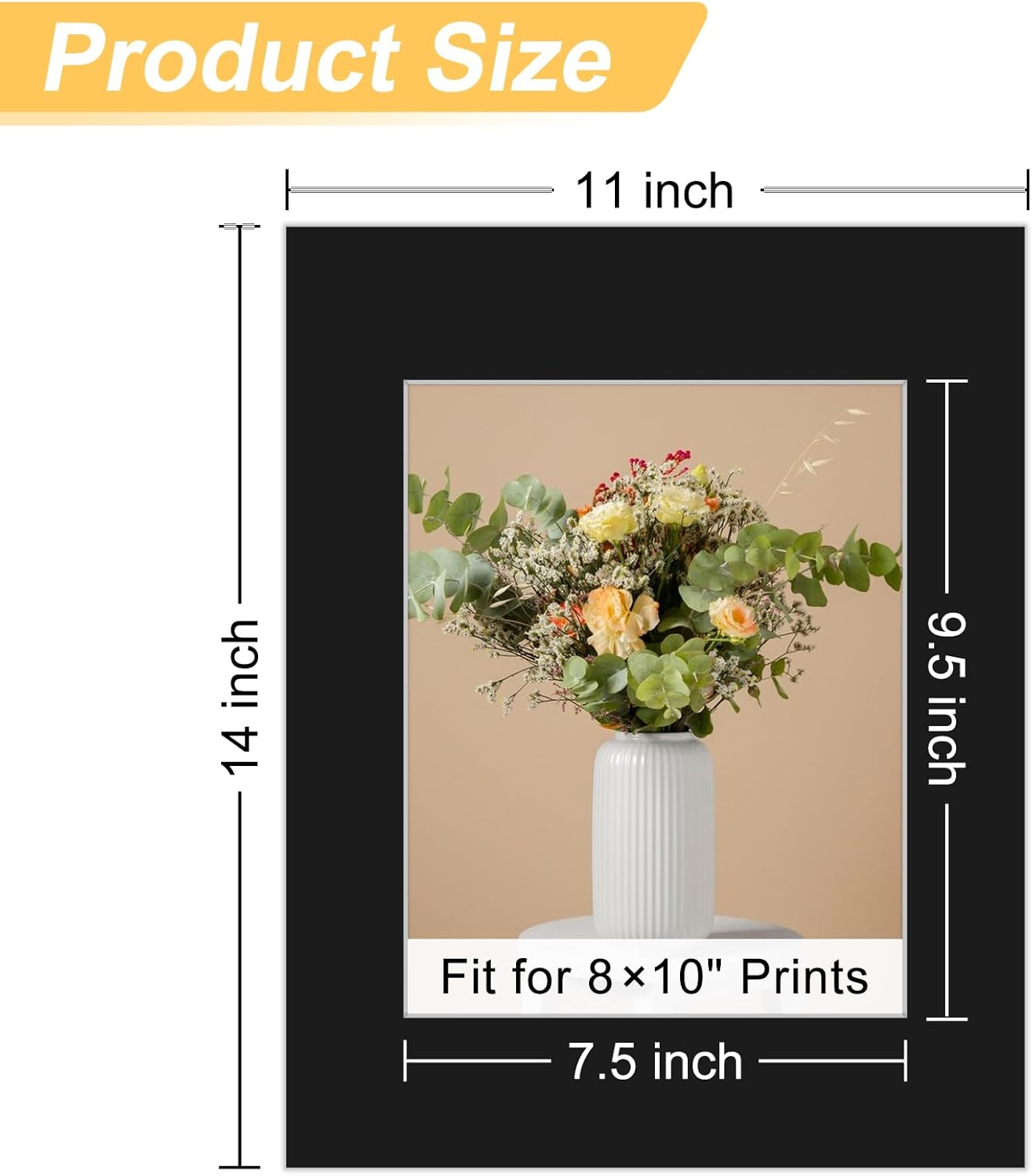 Phinus 8 Pack Picture Mats for Frames, Acid Free 11x14 Matted to 8x10, Picture Frame Mats for Pictures, Watercolor, Artwork and Prints (Black)