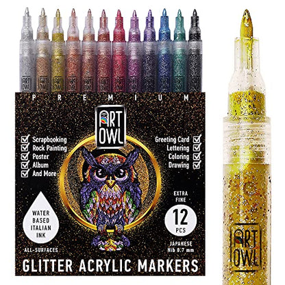Acrylic Glitter Paint Marker Pens (12 Count)