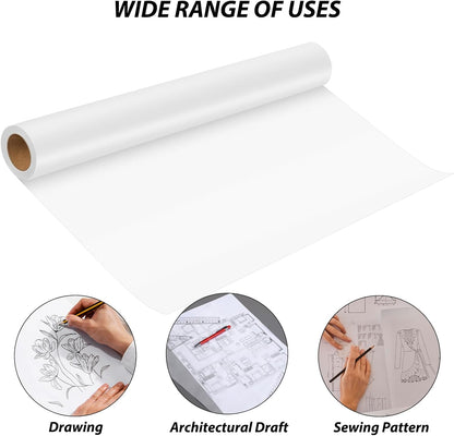Tracing Paper Roll 12 Inches x 30 Yards, Trace Paper White ‌Translucent‌ Pattern Paper Tracing Paper for Drawing, Sewing, Sketch
