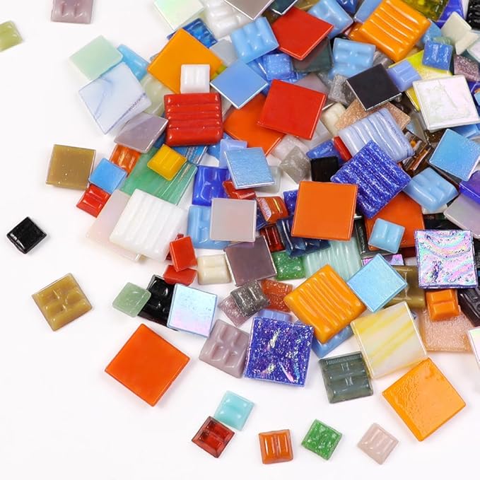 2cm (3/4") Square Vitreous Glass Mosaic Tiles for Crafts Bulk, 1 LB Colorful Mix Quartz Glass Tiles for DIY Art Crafts Kit Adult Kids and Home Deco (1cm,1.5 & 2cm Mix)