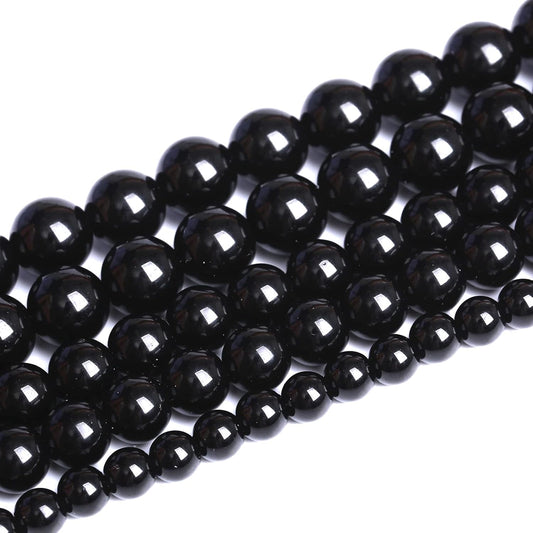 6mm 130pcs Natural Black Agates Onyx Stone Beads Smooth Round Loose Spacer Beads for Jewelry Making DIY Bracelets 32" 2 Strands