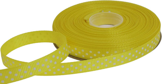 Polka Dot Grosgrain Ribbon 25 Yard Each Roll 100% Polyester (3/8", Yellow) - Crafty Corner