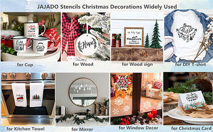 9pcs Christmas Stencils Self Adhesive Reusable Silk Screen Stencils