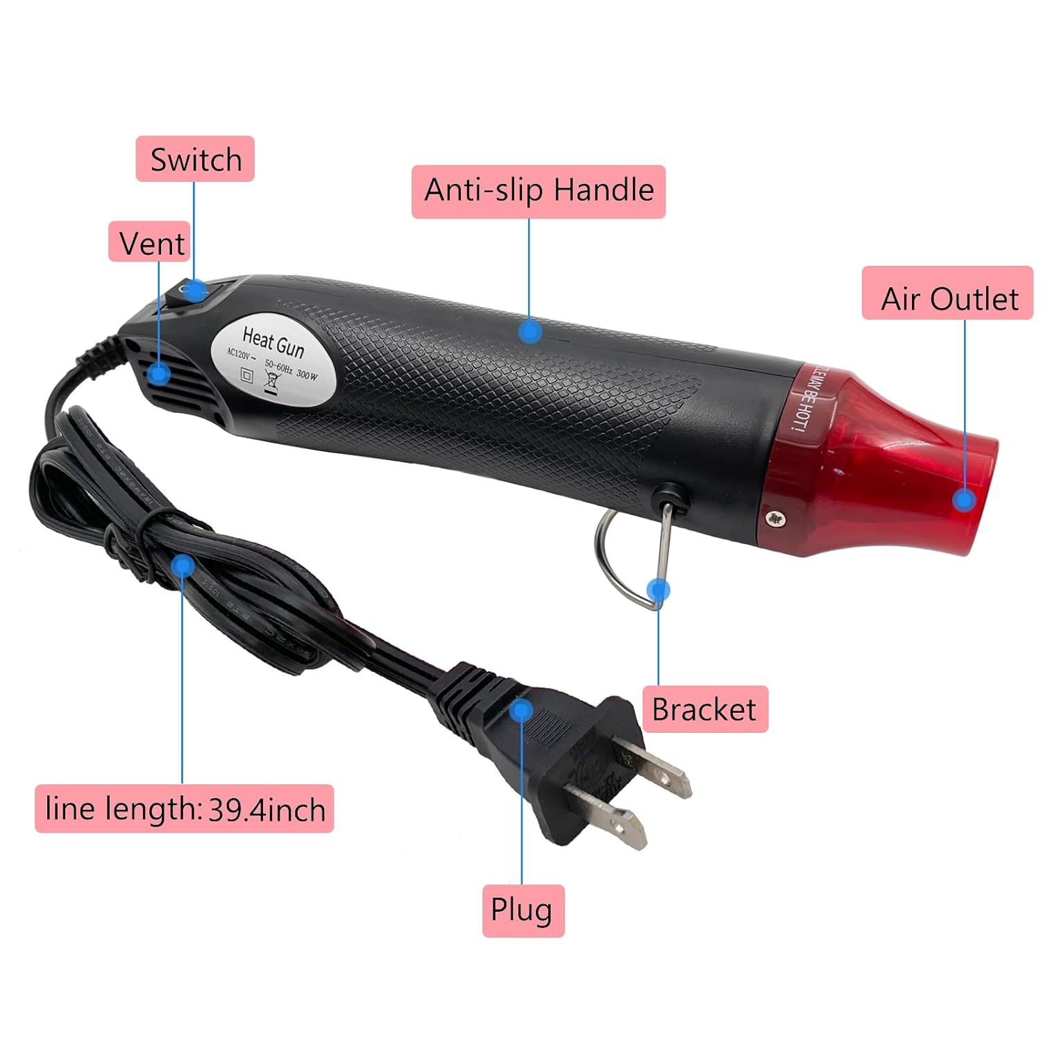 Mini Heat Gun, Portable Hot Air Gun Tool for DIY Crafts Heat Shrink Gun for Epoxy Resin, Embossing, Shrinking Wrapping Drying Paint Removing Stickers (Black) - Crafty Corner
