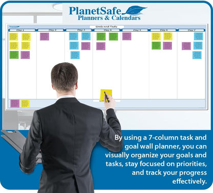 Sky Blue 7-Column Task, Goals & Objective Wall Horizontal Organizer 36" x 75". Complete with Marker