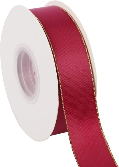 ITIsparkle 1" Inch Double Faced Satin Ribbon 25 Yards with Gold Edges, 1" X 25Yd - Wine - Crafty Corner