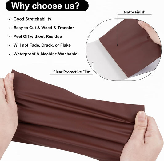 VINYL FROG Heat Transfer Vinyl Roll HTV Vinyl - 12" x5ft Brown Iron on Vinyl for T-Shirts, Heat Press Vinyl for DIY Craft Designs (Brown)