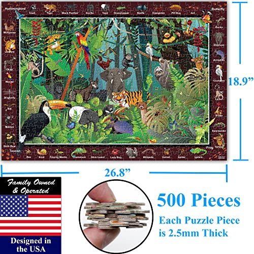Rainforest Jungle Animals 500 Pieces vith Large Pieces Jigsaw Puzzle for Seniors