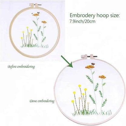 Act Iron Embroidery Starter Kit Full Range of Starter Including Instructions Stamped Cloth with Pattern Hoop Color Threads and Tools Crafts for Adults(Flowers 4)