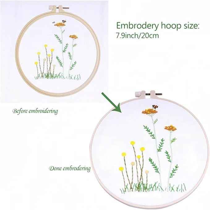 BlingBling5 Embroidery Kits for Adults Full Range of Starter Including Instructions Stamped Cloth with Pattern Hoop Color Threads and Tools Punch Needle Kit(Flowers 4)