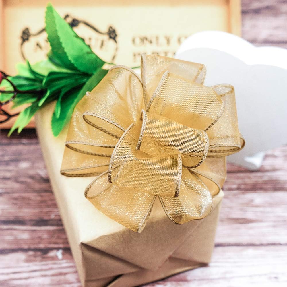 CT CRAFT LLC Sheer Organza Wired Ribbon 2.5" x 50Yards Tan (Gold) for Wedding Chair Bow Flora Bouquet Gift Wrapping Christmas Tree Home Decor Wreath - Crafty Corner