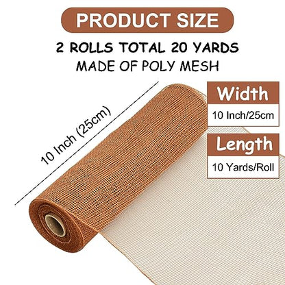 2 Rolls 10 Inch Brown Decorative Mesh Ribbbon Rolls (60 Foot)