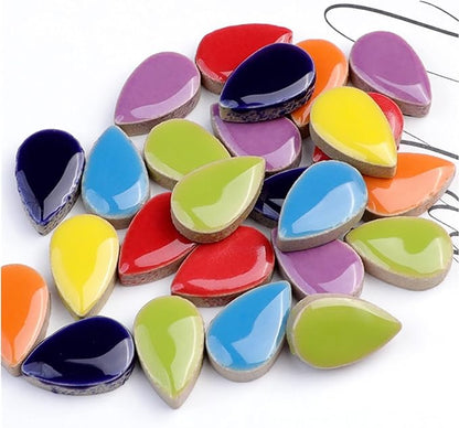 1.1lb Raindrops Ceramics Mosaic Tiles for DIY Crafts Home Decoration, 0.47"x 0.75" DIY Mosaic Tile Kits for Craft Plates Flowerpots Vases Cups Mosaic Making Supplies Art Projects (Mix Color)