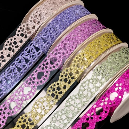 6Rolls Glitter Lace Washi Tape Set (6 Count)