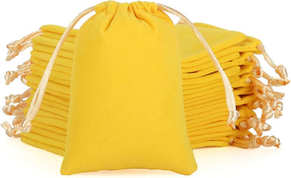 Velvet Drawstring Jewelry Bag, 50Pcs Yellow Coin Pouch, 3x4 Dice Bag, for Wrapping Halloween Party Favors or Gifts for Friends, Small Bussiness, Resin Runes, Chains, Customers