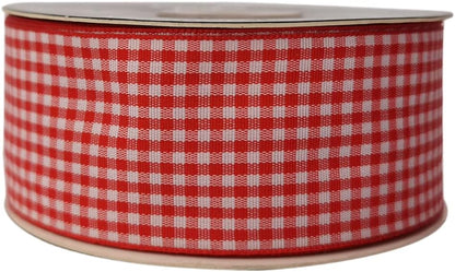 1.5 Inch Red and White Woven Edge 100% Polyester Gingham Ribbon 25 Yards Each Roll (1-1/2", Red) - Crafty Corner