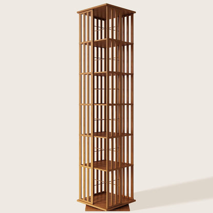 XIMN 360° Rotating Bamboo CD/DVD Shelf - 6-Tier Space-Saving Media Storage Cabinet for Movies, Organizer with Super Compact Design (Walnut, 6 Tier)