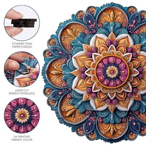 Wooden Puzzles for Adult Colorful Mandala 200 Pieces 11.4x11.4 in (200 Count)
