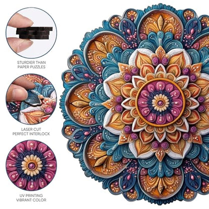Wooden Puzzles for Adult Colorful Mandala 200 Pieces 11.4x11.4 in (200 Count)