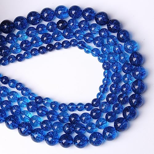 45pcs 8mm Natural Blue Crystal Crackle Quartz Stone Round Loose Beads for Jewelry Making DIY Bracelets Necklaces Energy Healing Stone Beads 15"