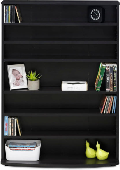 Adjustable Shelves Multimedia Storage Tower Rack with Spacious Media Organization, Durable Design, Versatile Rack for DVDs, CDs, Games, and More Espresso/6 Tier