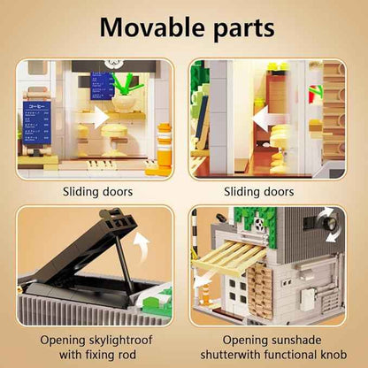 CaDA Master C66007W Summer Breeze Coffee Shop Construction Building Set,MOC Japanese Coffee House City Buildings with Lights,768PCS Street House Idea Gift for Boys Adults