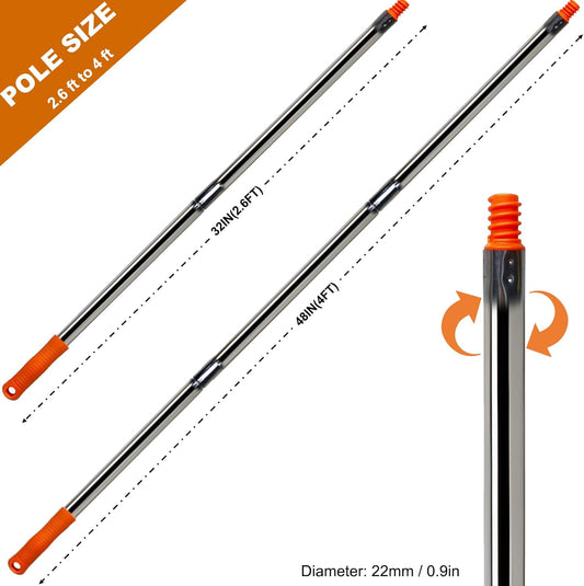 3 PCS Total 4 Ft Extension Pole, Paint Roller Stainless-Steel Threaded Splicing Extension Poles for Hand Drywall Sander Wall Cleaning and Polishing Paint Roller Brushes