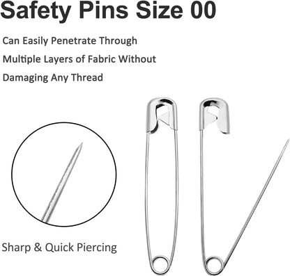 500 PCS 19mm Safety Pins - Heavy Duty Quilting Pins, Mini Size 00, Silver Metal for DIY Crafts, Jewelry Making, Baby Clothing